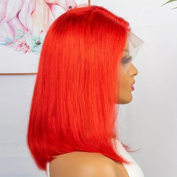 200% Density Bright Red 13×4 Lace Frontal Brazilian Remy Human Hair Bob Wig - Picture 5 of 8